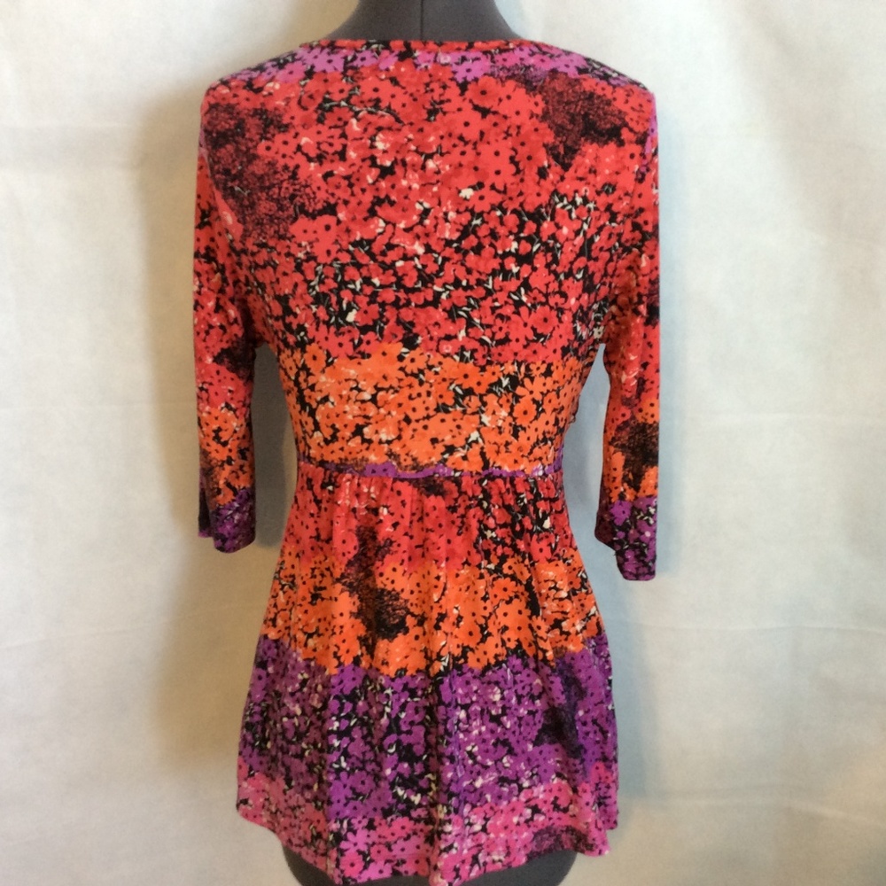 One World Shirt Top S Twist Front Slinky Red Black - Picture 5 of 8